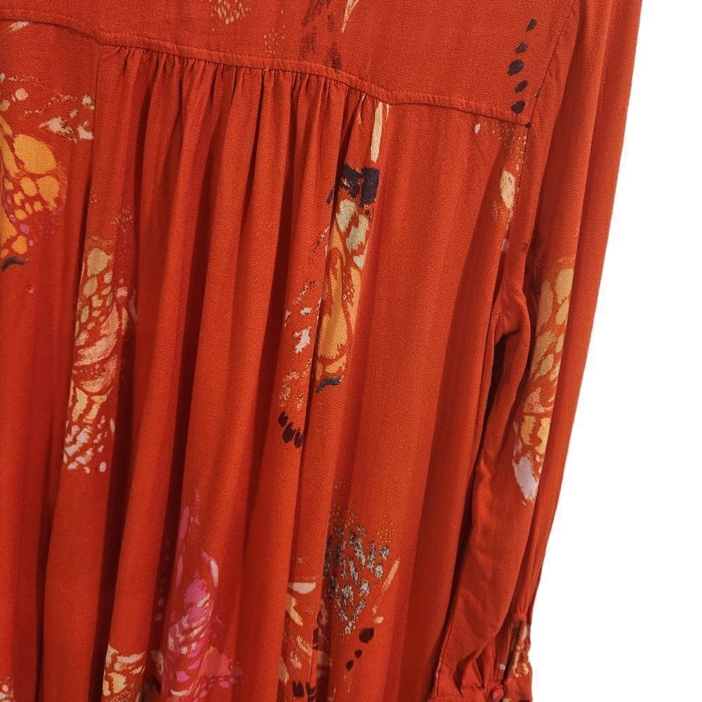 Free People Field Of Butterflies Tunic Top Floral Orange Medium - Picture 6 of 9